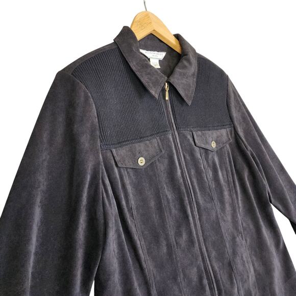 Allison Daley Womens Vintage Faux Suede Jacket Petite Size 12P Black Ribbed Zip - Picture 4 of 11